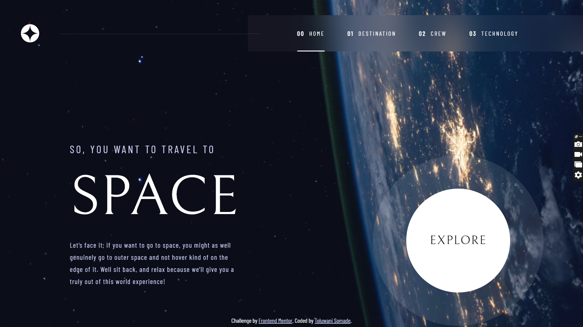 Space Tourism website